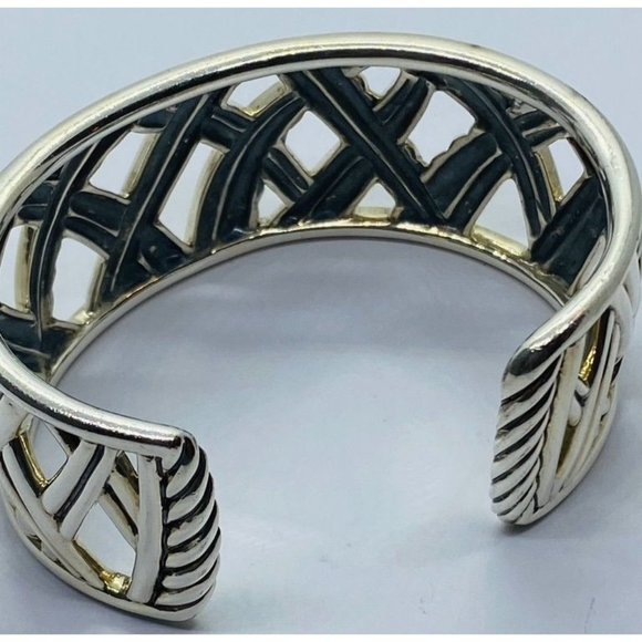 David Yurman Sterling Silver 18k Gold Papyrus Two Tone Wide Cuff Bangle Bracelet - Picture 2 of 10